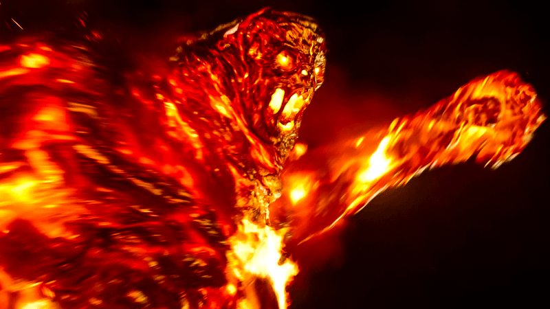 Molten Man punching in Spider-Man Far From home.