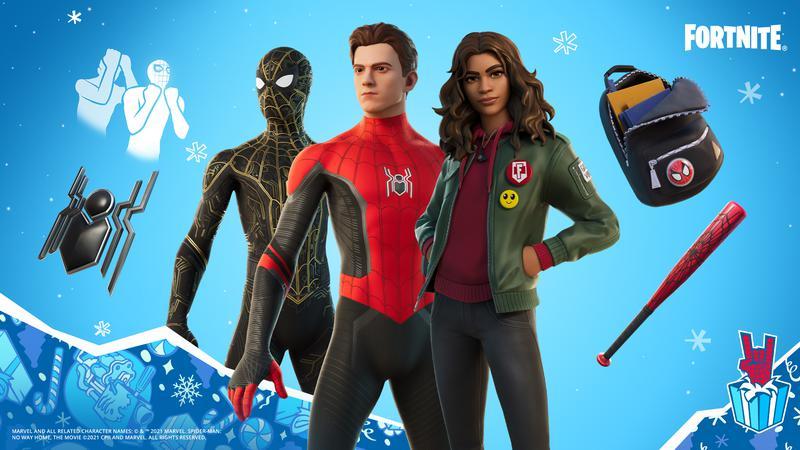 Spider-Man's two costumes and MJ in Fortnite