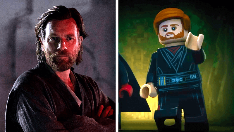 Ewan McGregor as Obi-Wan Kenobi next to Darth Obi-Wan in LEGO Star Wars