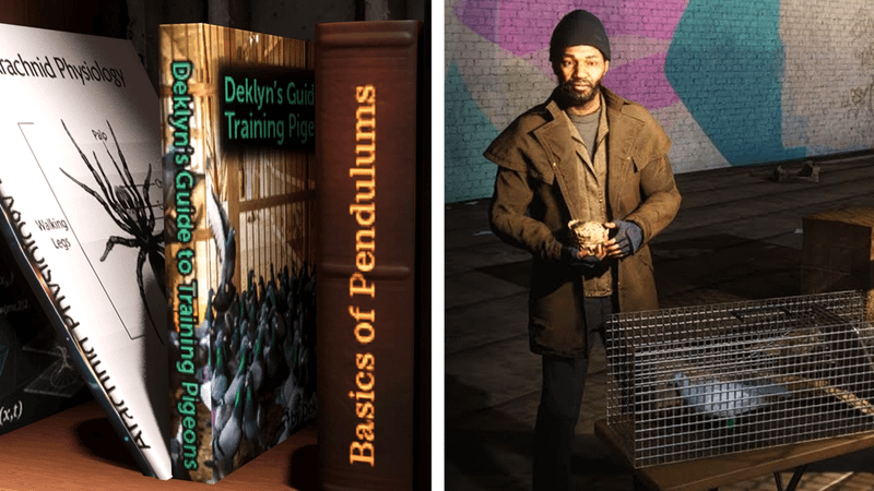 Deklyn's Pigeon book on the left and Howard with a pigeon on the right.
