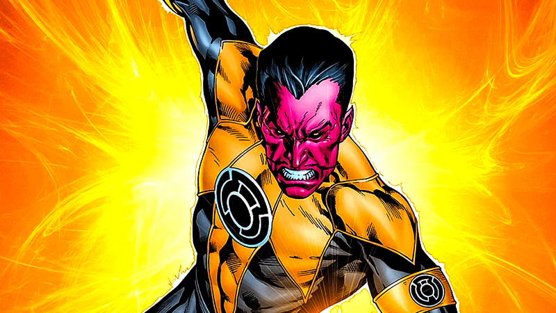 Sinestro growling in yellow suit from 'DC Comics.'