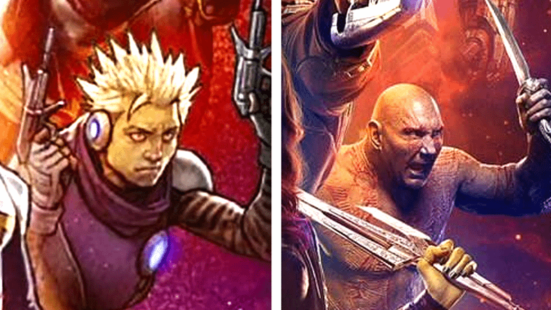Ultimate Nullifier and Drax - Ultimate Endgame vs Avengers Infinity War posters.