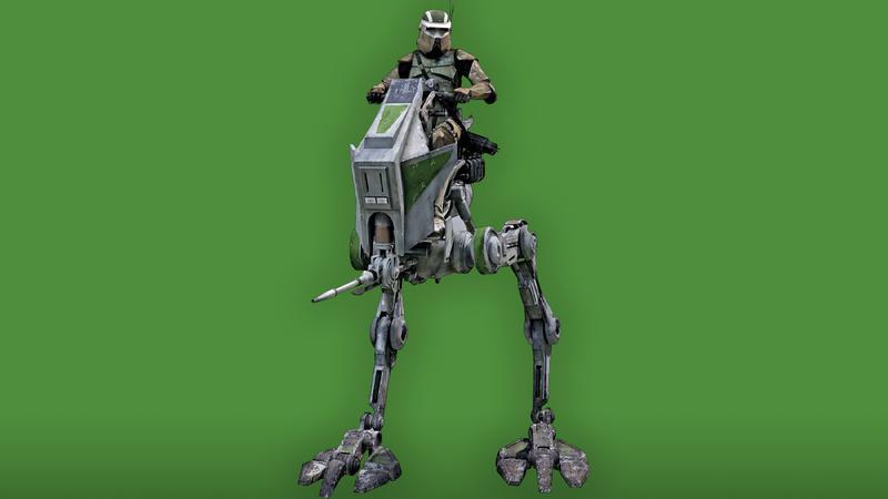 AT-RT Trooper on a walker in Star Wars.