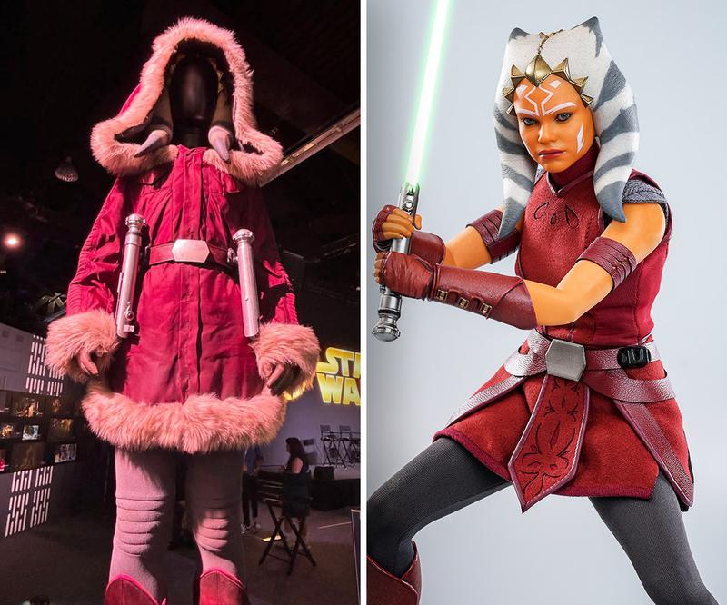 Ahsoka Season 2, red winter costume at D23 vs Season 1 Clone Wars Hot Toys.
