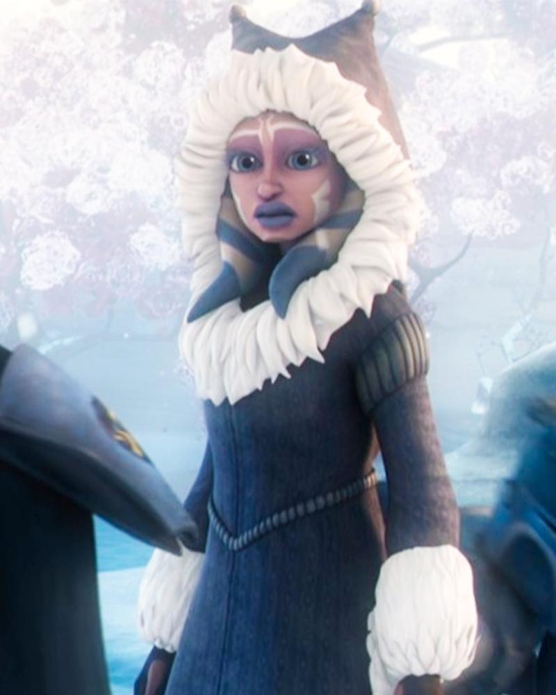 Ahsoka Tano in snowy costume in The Clone Wars Season 4 Episode 14, Friend in Need.