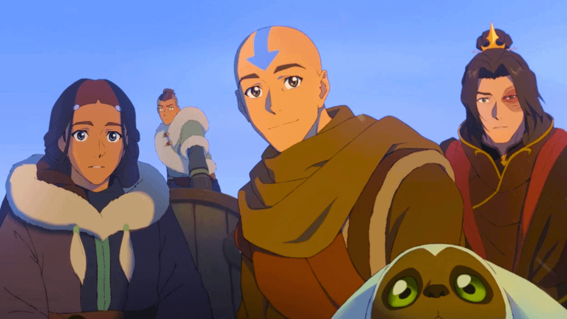 Katara, Sokka, Aang, Momo and Zuko in Avatar Aang: The Last Airbender.
