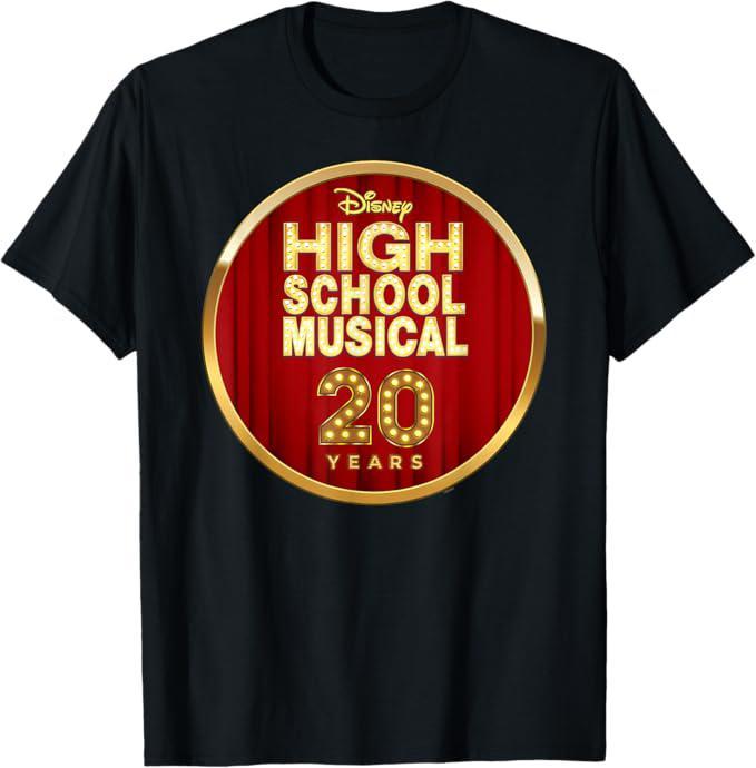The High School Musical 20th Anniversary logo on a black T-shirt