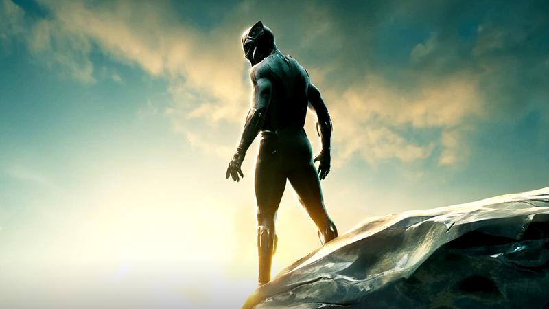 Black Panther standing on a statue in Marvel Studios' Black Panther