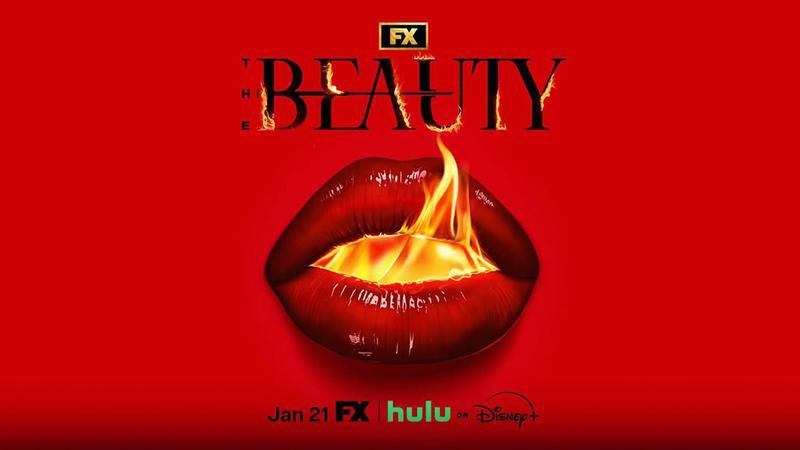 The Beauty poster with a mouth with fire coming out