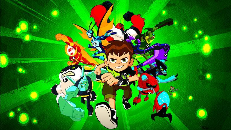Ben 10 with his alien forms behind him