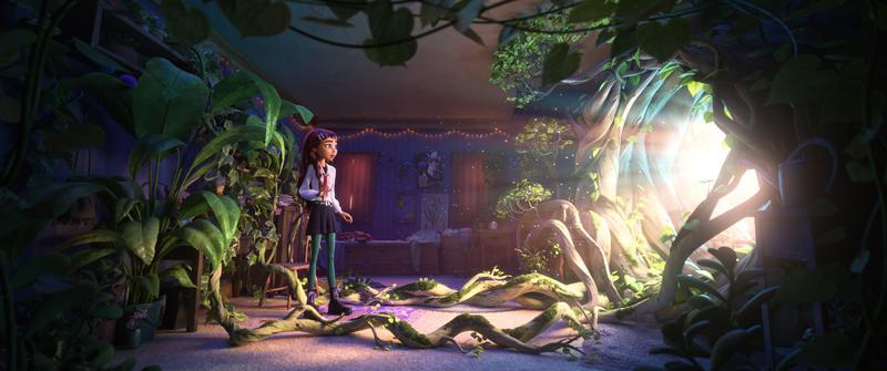 Hailee Steinfeld as Billie Doe in plant filled room in Hexed.