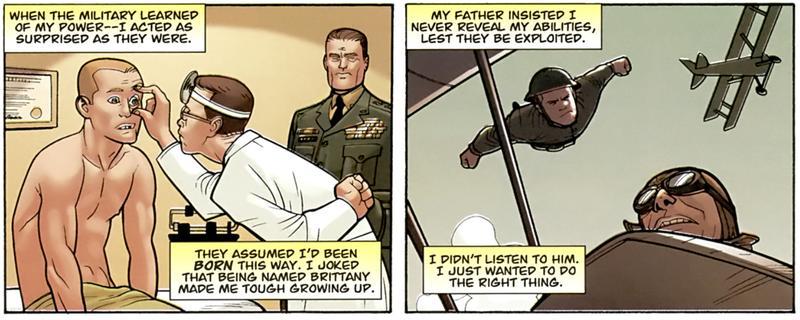 Panels from Brit comic showing his time in the army during World War I.