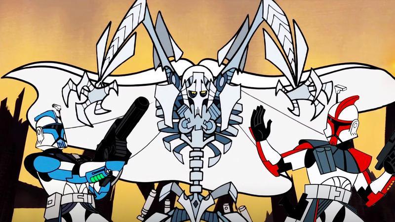 General Grievous and a pair of Clone Wars in Star Wars: Clone Wars. 