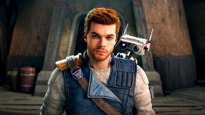 Cal Kestis with his droid on his shoulder in Star Wars Jedi: Survivor
