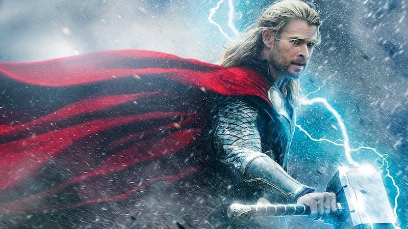 Thor, wielding Mjolnir in the MCU