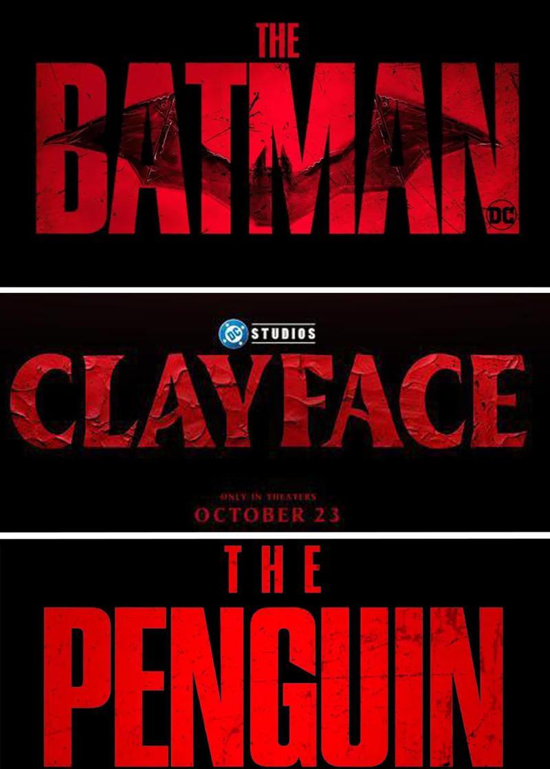 title cards for 'The Batman,' 'Clayface,' and 'The Penguin.'