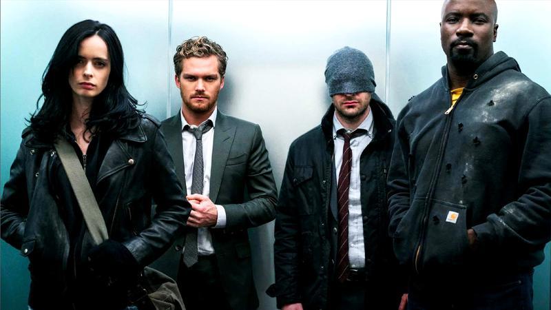 The Defenders standing together in an elevator in Defenders
