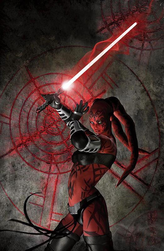 Darth Talon with her saber lit in Star Wars: Legacy