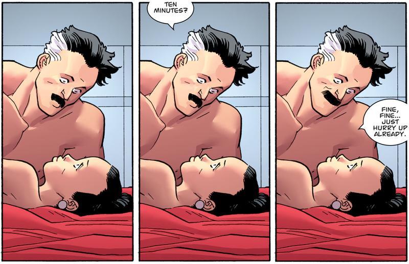 Panels from Invincible comic showing Nolan and Debbie.