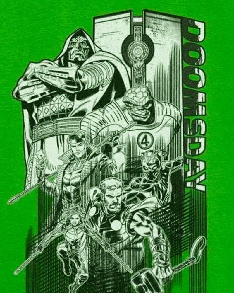 Avengers Doomsday, Doomstadt Tower, Doctor Doom, and superheroes art.