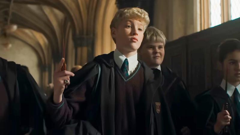 Draco Malfoy holding wand in HBO Harry Potter show.
