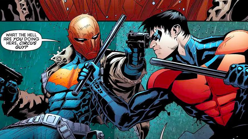 Nightwing and Red Hood fighting in DC Comics