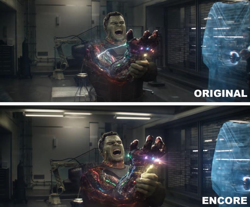 Avengers Endgame vs Avengers Endgame Encore, Hulk snapping Infinity Gauntlet.