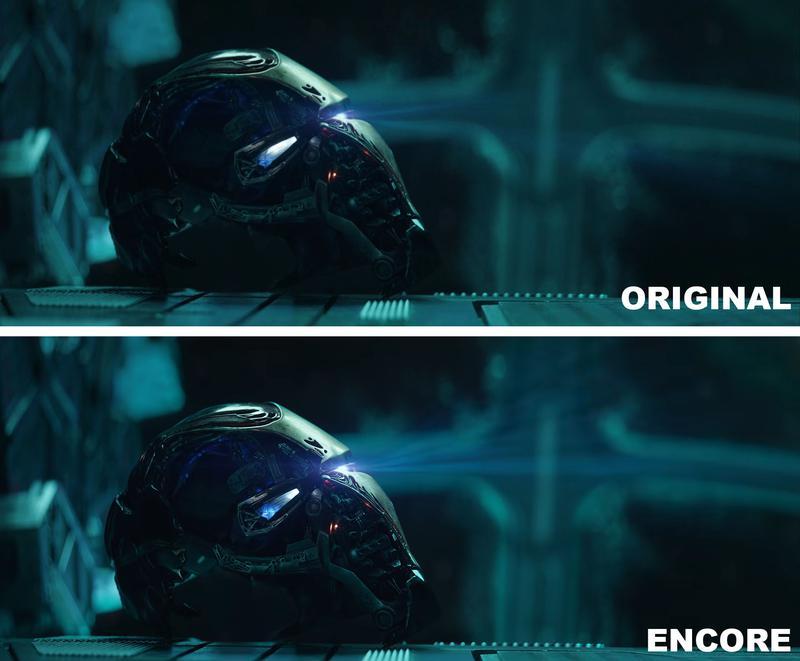 Avengers Endgame vs Avengers Endgame Encore, Iron Man helmet opening.