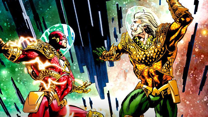 Flash and Aquaman battling in DC Comics