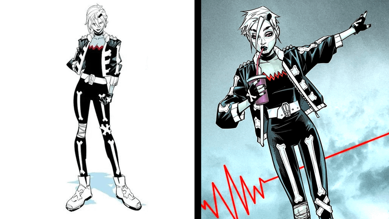 Comparison between Flatline's new and old costume.