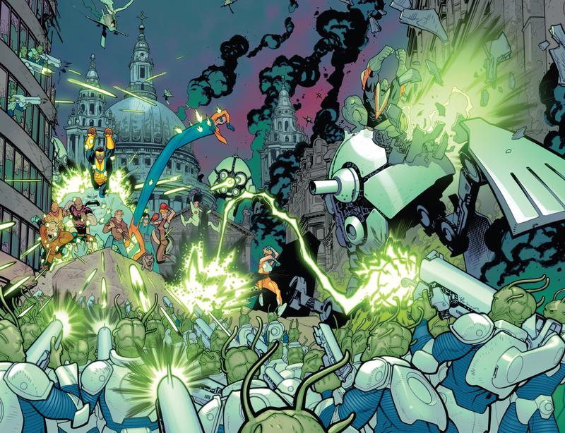 Image from Invincible comics showing Flaxan invasion in London.