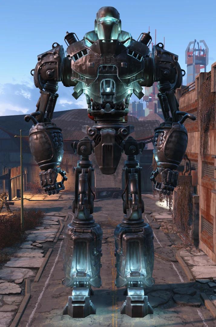 Liberty Prime Alpha standing in a city street in Fallout 4