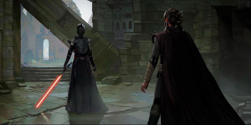 Brian Matyas's The Acolyte concept art featuring a Sith character fighting another Jedi