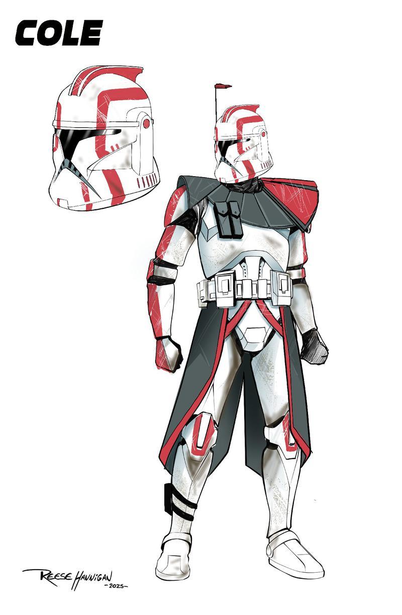 Cole with red Clone Trooper armor in The Bad Batch—Rogue Agents
