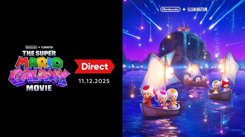 Mario Galaxy Movie direct announcement image with Toads on several sailboats