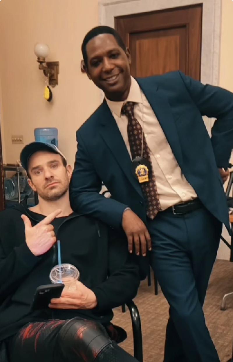 Charlie Cox next to Royce Johnson on the Daredevil: Born Again Season 2 Set