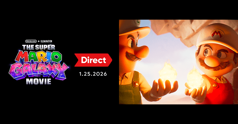 A Super Mario Galaxy Movie Direct announcement image featuring Mario and Luigi holding fireballs.