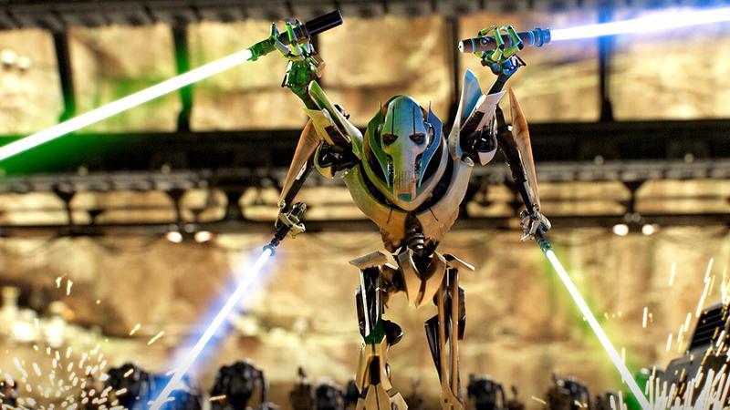 General Grievous spinning his lightsabers in Star Wars: Revenge of the Sith