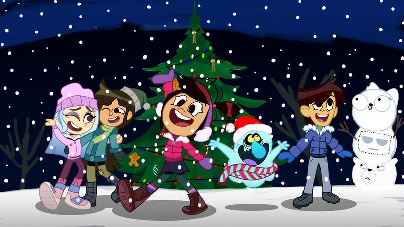 Molly and her ghost in front of a Christmas tree in The Ghost of Molly McGee