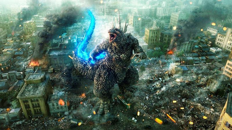 Godzilla standing in the rubble of a city in Godzilla: Minus One