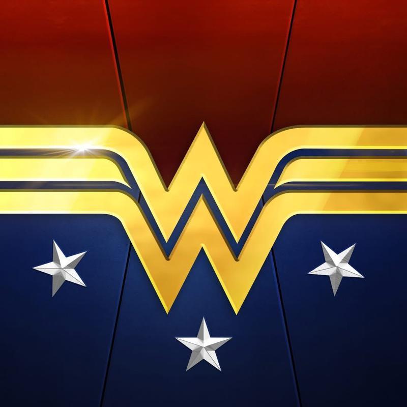 New Wonder Woman logo on red and block background