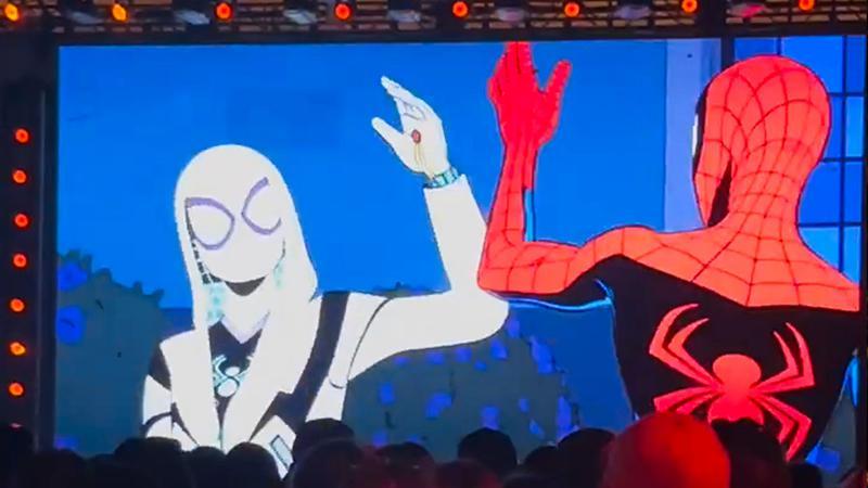 Spider-Gwen and Spider-Man high-fiving in Your Friendly Neighborhood Spider-Man Season 2.