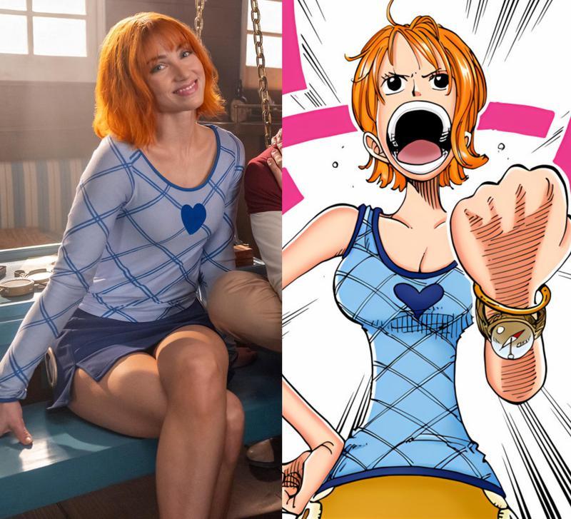 Emily Rudd as Nami compared to Nami from the One Piece manga