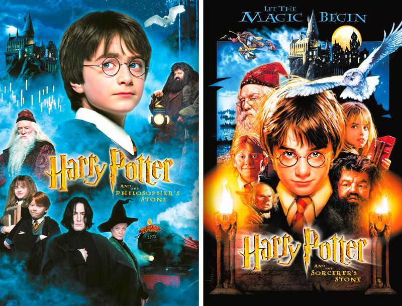 Harry Potter and the Philosopher's Stone US vs UK movie poster.