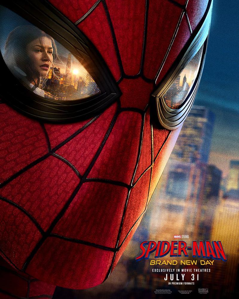 Spider-Man: Brand New Day theatrical poster featuring Spider-Man's mask and MJ