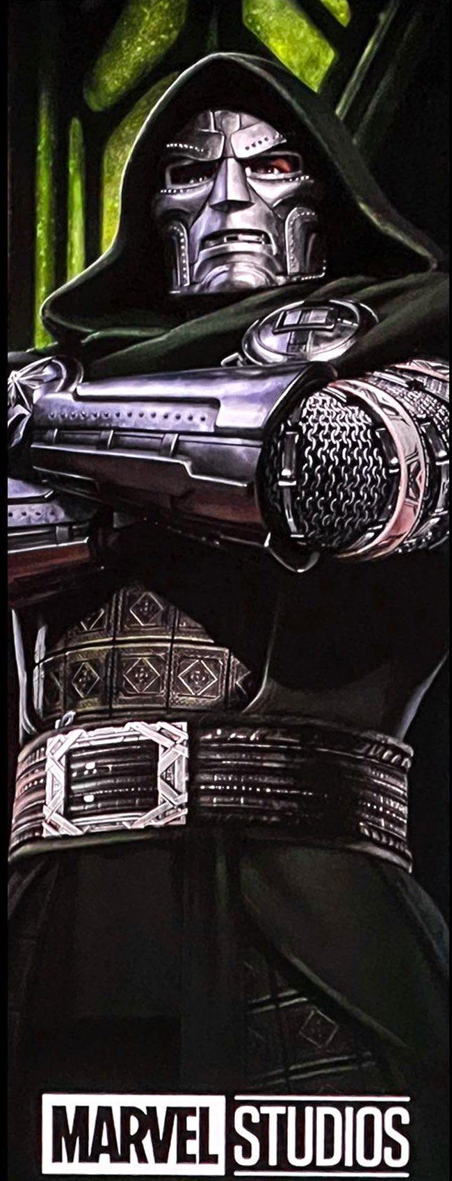 Promotional art of Doctor Doom in his silver armor alongside a new belt.