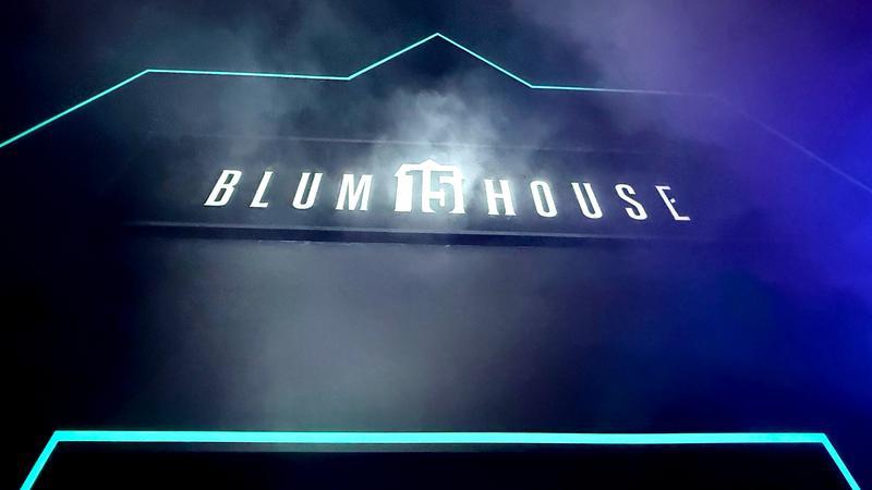 The Blumhouse logo on the Terror Tram at Universal Studios Hollywood.