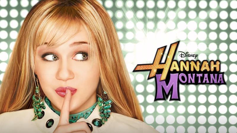 Hannah Montana poster featuring Miley Cyrus as Hannah Montana holding a finger to her mouth