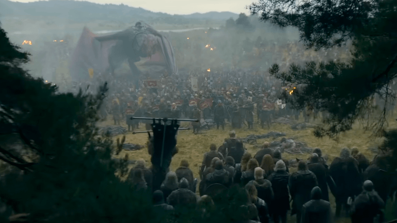 Dragon with army in House of the Dragon Season 3 trailer.