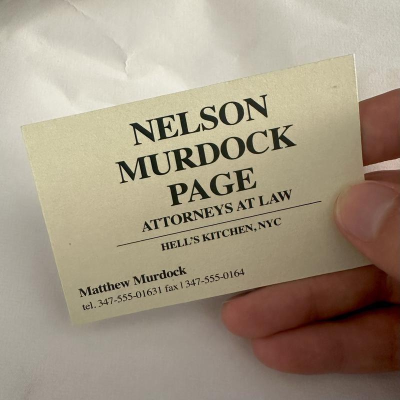 Nelson, Murdock, and Page business card in Spider-Man: Brand New Day.